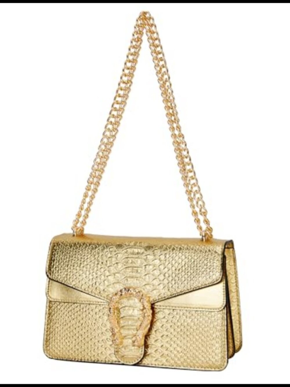 Faux Leather Snake Print Crossbody Bag Chain Shoulder Satchel Handbag
